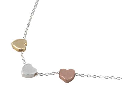 Collar Con Diseño De Tres Corazones En Plata De Ley Con Baño De Plata Amarillo Y Rosa De 1845cm Con Extensin De 3cm