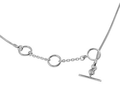 Collar De Cadena De Serpiente, Cierre En T, Ajustable 45 cm, Plata 925 - Imagen Estandar - 2