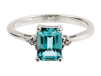 St Sil Ring With Emerald Cut Blue Topaz  Diamond, Size P