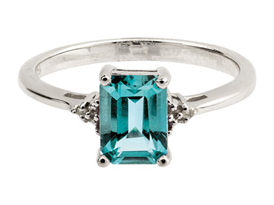 Anillo De Topacio Azul 7 X 5 X 6mmy Diamante, Plata 925, Dedo 56