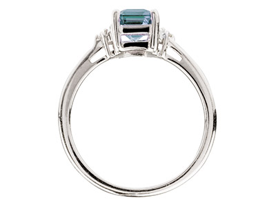 St Sil Ring With Emerald Cut Blue Topaz & Diamond, Size P - Imagen Estandar - 2