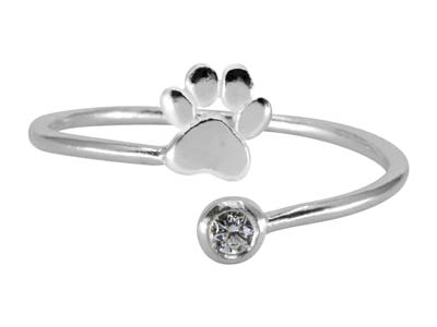 Anillo Ajustable, Motivo Huella De Pata Y Circonitas, Plata 925 - Imagen Estandar - 1