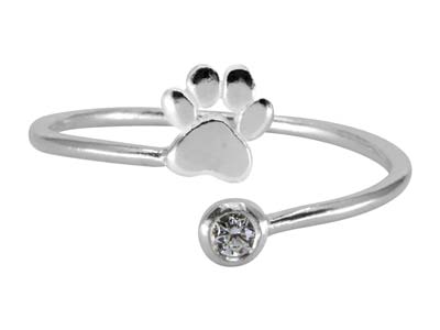 St Sil Cz  Paw Design Adjustable Ring