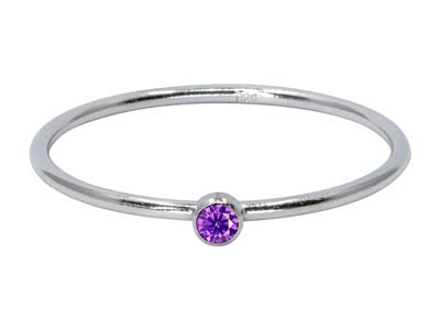 Anillo Con Piedra Natal De Febrero,circonita Amatista De 2mm, Plata 925, Dedo 5354