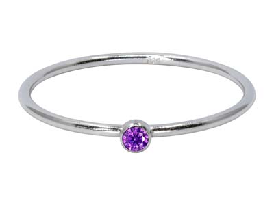 St Sil February Birthstone Stacking Ring 2mm Amethyst Cz - Imagen Estandar - 1