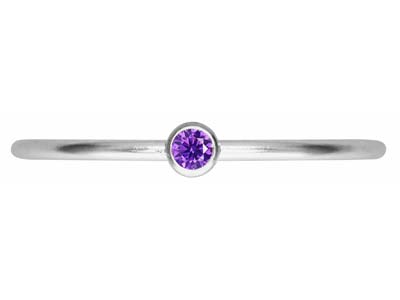 Anillo Con Piedra Natal De Febrero,circonita Amatista De 2 mm, Plata 925, Dedo 53/54 - Imagen Estandar - 2