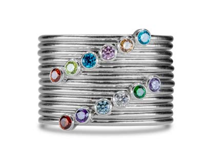 St Sil April Birthstone Stacking Ring 2mm White Cz - Imagen Estandar - 4