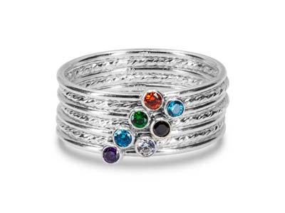 St Sil April Birthstone Stacking Ring 2mm White Cz - Imagen Estandar - 5