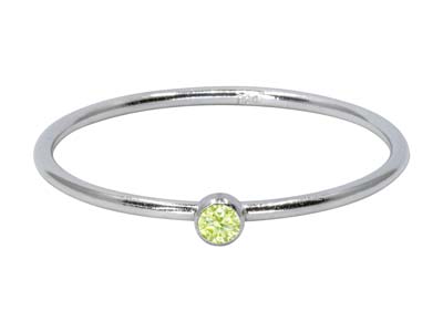 Anillo Con Piedra Natal De Agosto, Circonita De Peridoto De 2mm, Plata 925, Dedo 5354
