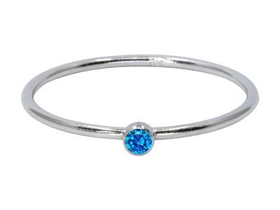 St Sil September Birthstone Stacking Ring 2mm Aqua Blue Cz - Imagen Estandar - 1