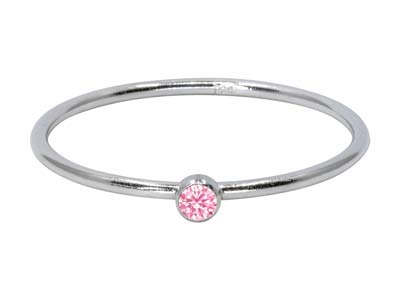 St Sil October Birthstone Stacking Ring 2mm Pink Cz - Imagen Estandar - 1