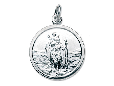 Medalla De San Cristbal Redonda Mediana, 16mm, Plata 925