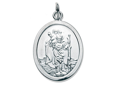 Medalla Ovalada De San Cristbal, 24,40x 17,10mm, Plata 925