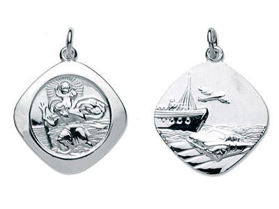Medalla De San Cristbal Cuadrada Reversible, 21,60mm, Plata 925