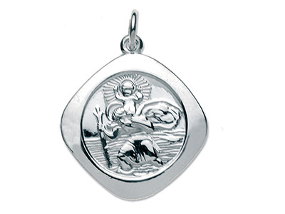 Medalla De San Cristóbal Cuadrada Reversible, 21,60 mm, Plata 925 - Imagen Estandar - 3