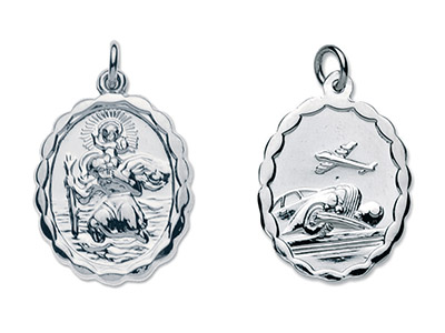 Medalla De San Cristbal Ovalada Reversible, 22 X 16,30mm, Plata 925