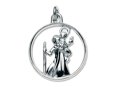 Medalla Redonda De San Cristbal Calada, 19mm, Plata 925