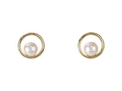 Pendientes De Perlas De Cristal Blanco En Crculo, Rellenos De Oro