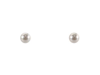 Pendientes De Corchete De Oro Laminado Con Diseo De Perla De Cristal Blanco De 4 MM
