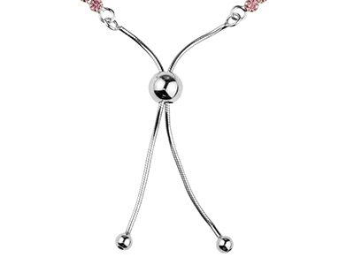 Pulsera Tennis Con Circonitas Rosas, 24cm, Plata 925 - Imagen Estandar - 2