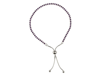 Pulsera Tennis Con Circonitas Moradas, 24cm, Plata 925