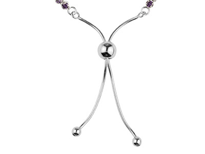 Pulsera De Tenis Morada Con Cierre De Bola Corrediza Hecha Con Plata De Ley Y Zirconita Cúbica 24cm - Imagen Estandar - 2