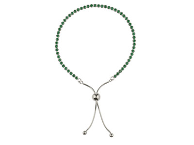 Pulsera Tennis Con Circonitas Verdes, 24cm, Plata 925