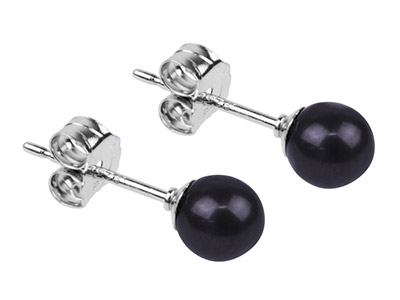 Pendientes De Perla Cultivada Negrade 4,5 mm, Plata 925 - Imagen Estandar - 2