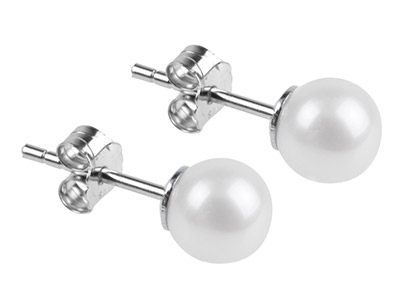 Pendientes De Perla Cultivada Blanca De 6 mm, Plata 925 - Imagen Estandar - 2