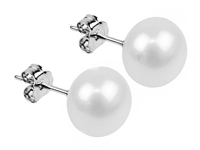 Pendientes De Perlas Cultivadas Blancas De 8-9 mm, Plata 925 - Imagen Estandar - 2