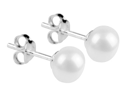Pendientes De Perla Cultivada Blanca De 7 mm, Plata 925 - Imagen Estandar - 2