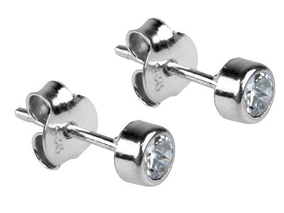 Pendientes Circonio 4mm, Plata 925 - Imagen Estandar - 2