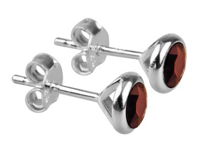 Pendientes De Piedra De Nacimiento De Enero, Cristal Color Granate, 4 Mm, Plata 925 - Imagen Estandar - 1