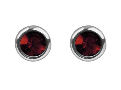 Pendientes De Piedra De Nacimiento De Enero, Cristal Color Granate, 4 Mm, Plata 925 - Imagen Estandar - 2