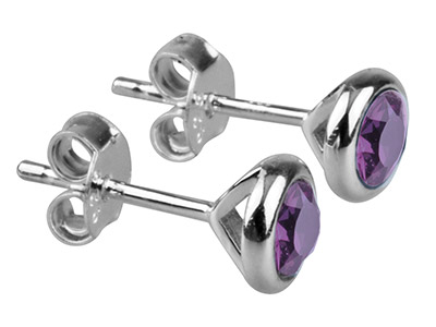 Pendientes Con Piedra Natal De Febrero, Cristal Color Amatista, 4mm, Plata 925