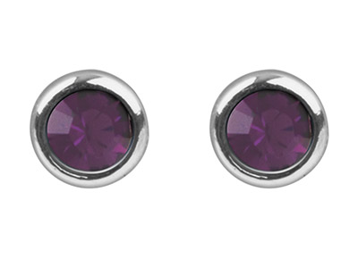 Pendientes Con Piedra Natal De Febrero, Cristal Color Amatista, 4 mm, Plata 925 - Imagen Estandar - 2