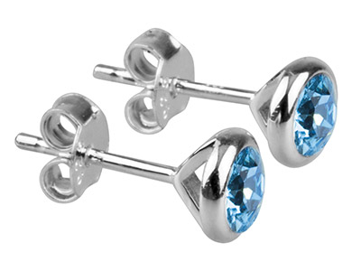 Pendientes Con Piedra Natal De Marzo, Cristal Color Aguamarina, 4mm, Plata 925