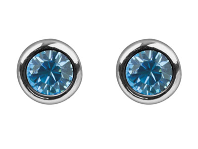 Pendientes Con Piedra Natal De Marzo, Cristal Color Aguamarina, 4 mm, Plata 925 - Imagen Estandar - 2