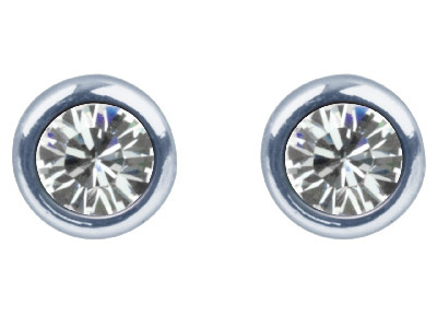 Pendientes Con Piedra De Nacimientode Abril, Cristal Transparente, 4  Mm, Plata 925 - Imagen Estandar - 2
