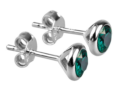 Pendientes Con Piedra De Nacimientode Mayo, Cristal Color Esmeralda, 4mm, Plata 925