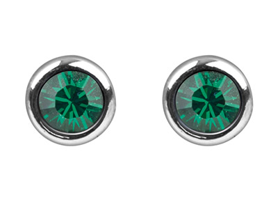 Pendientes Con Piedra De Nacimientode Mayo, Cristal Color Esmeralda, 4 mm, Plata 925 - Imagen Estandar - 2