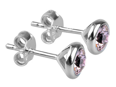 Pendientes En Plata De Ley Con Piedra Natal De Junio De 4 mm Y Cristal En Color Amatista Claro - Imagen Estandar - 1