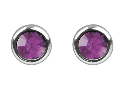 Pendientes Con Piedra De Nacimientode Junio, Cristal De Color Amatist A Clara, 4 mm, Plata 925 - Imagen Estandar - 2
