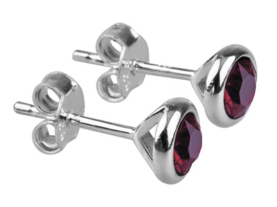 Pendientes Con Piedra Natal De Julio, Cristal Color Rub, 4mm, Plata 925