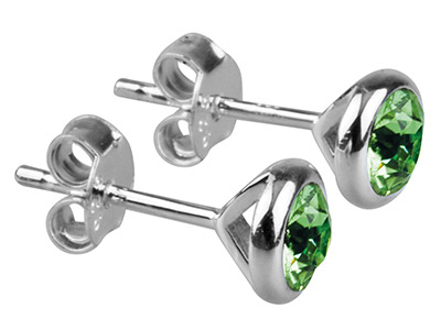 Pendientes En Plata De Ley Con Piedra Natal De Agosto De 4 mm Con Cristal En Color Peridoto - Imagen Estandar - 1