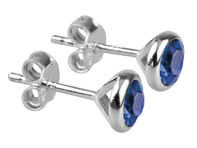 Pendientes Con Piedra Natal De Septiembre, Cristal Color Zafiro De 4mm, Plata 925