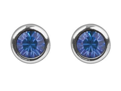 Pendientes Con Piedra Natal De Septiembre, Cristal Color Zafiro De 4 mm, Plata 925 - Imagen Estandar - 2