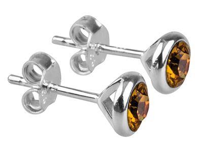 Pendientes Con Piedra De Nacimientode Noviembre, Cristal De Color Top Acio De 4mm, Plata 925