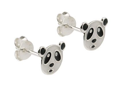 Pendientes-Panda,-Plata-925-Lacada