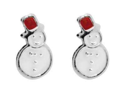 Pendientes De Muñeco De Nieve, Plata 925 Lacada